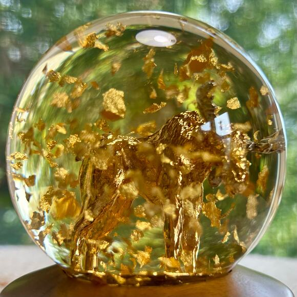Vintage Golden Rain Snow Globe with 24K Gold Flakes and Elk Figurine - Picture 2 of 12